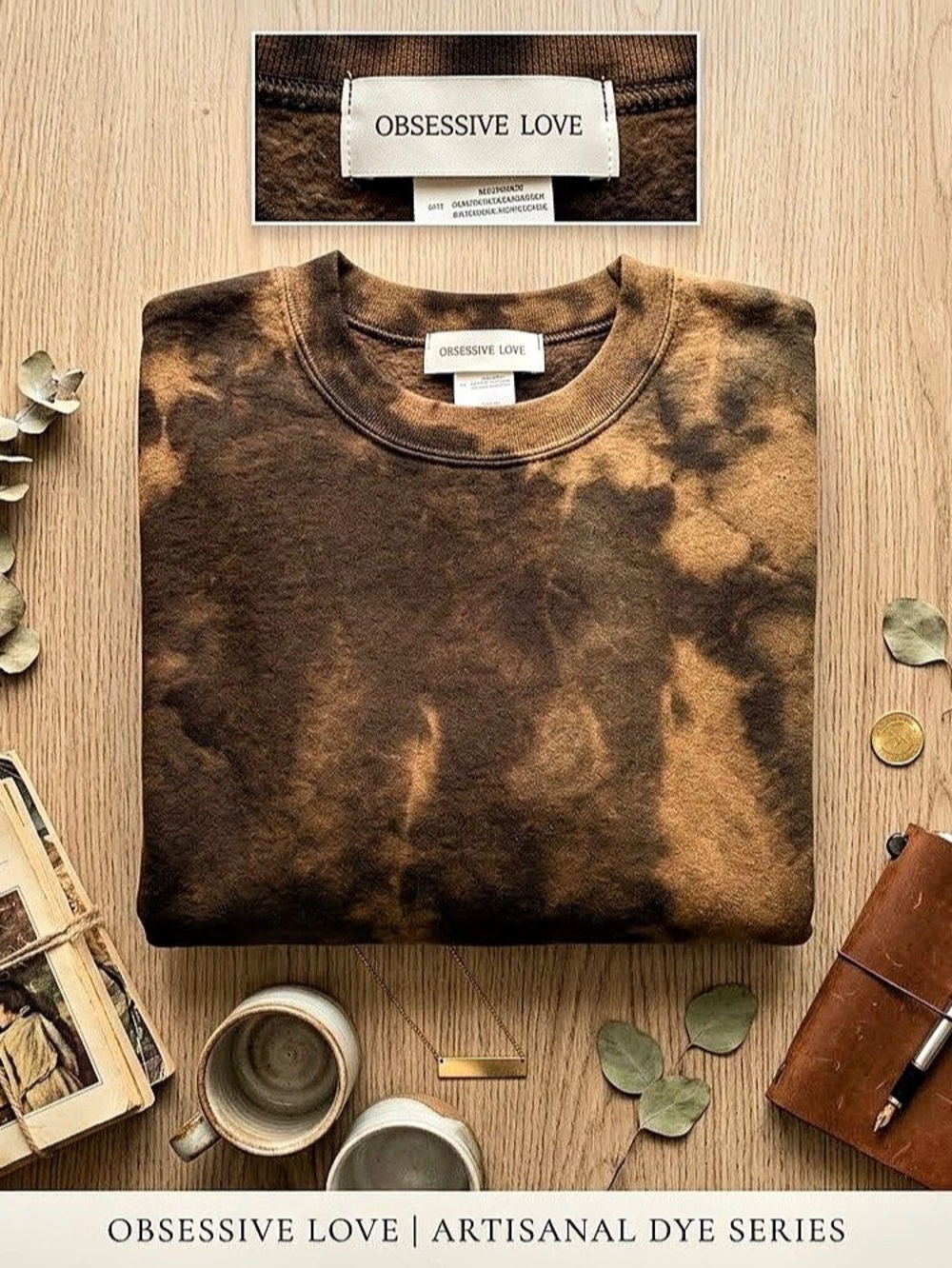 OBSESSIVE LOVE Artisanal Dye Series Brown Abstract Sweatshirt